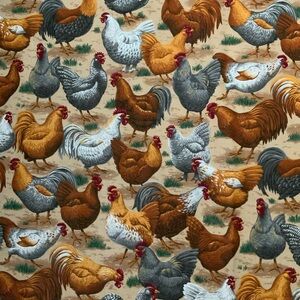Farmhouse Chicken Pattern Upholstery Fabric - Brown & Gray 45”x90”